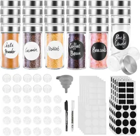12 Round Spice Jars, 4 oz Seasoning Containers with Airtight Stainless Steel Caps and Shaker lids,Round Seasoning Containers and Spices Container Set.…