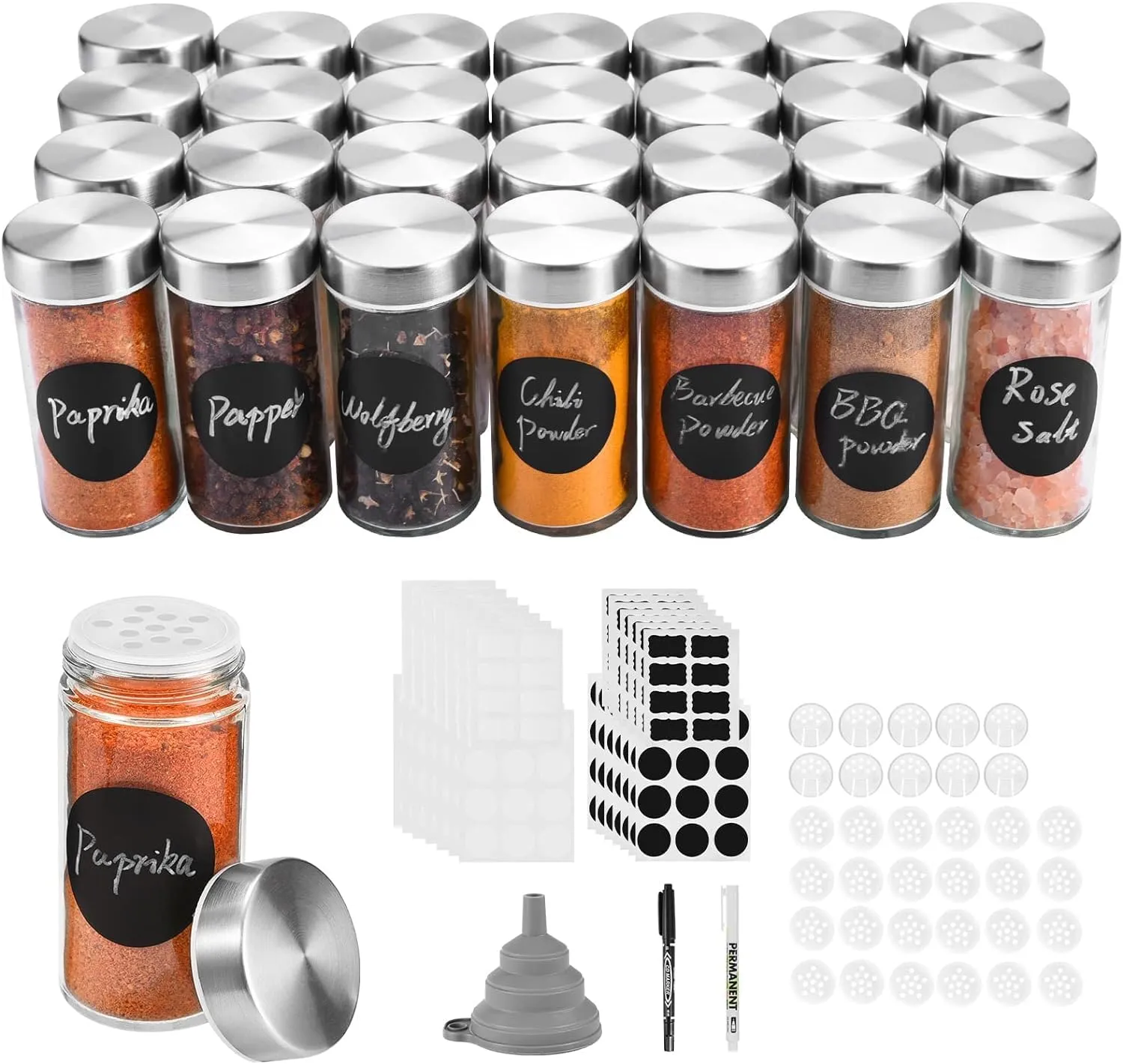12 Round Spice Jars, 4 oz Seasoning Containers with Airtight Stainless Steel Caps and Shaker lids,Round Seasoning Containers and Spices Container Set.…