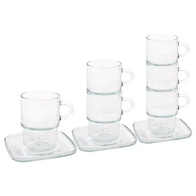 12pc 350ml Cozy Stacking Glass Coffee Cups & Saucers Set - By LAV