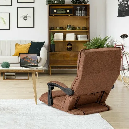 14-Position Floor Chair Lazy Sofa with Adjustable Back Headrest Waist-Coffee