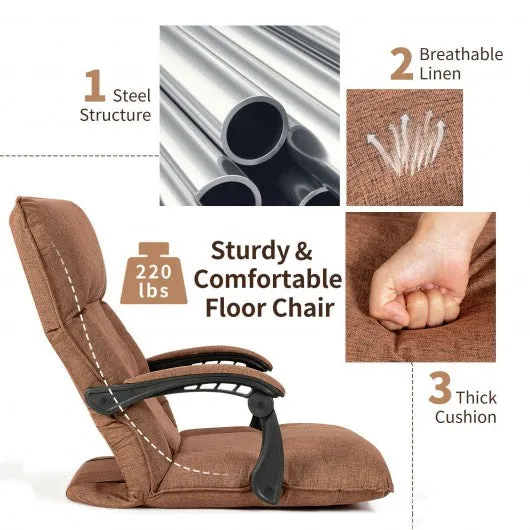 14-Position Floor Chair Lazy Sofa with Adjustable Back Headrest Waist-Coffee