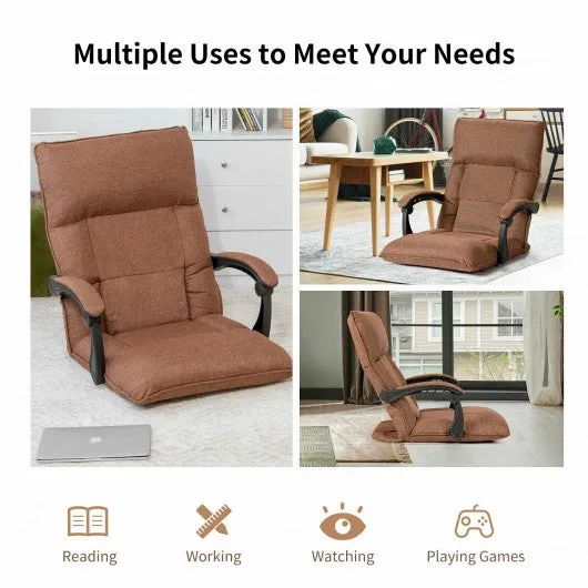 14-Position Floor Chair Lazy Sofa with Adjustable Back Headrest Waist-Coffee