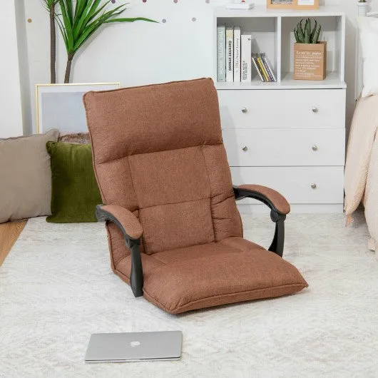 14-Position Floor Chair Lazy Sofa with Adjustable Back Headrest Waist-Coffee