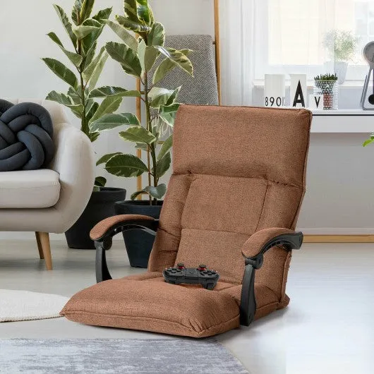 14-Position Floor Chair Lazy Sofa with Adjustable Back Headrest Waist-Coffee