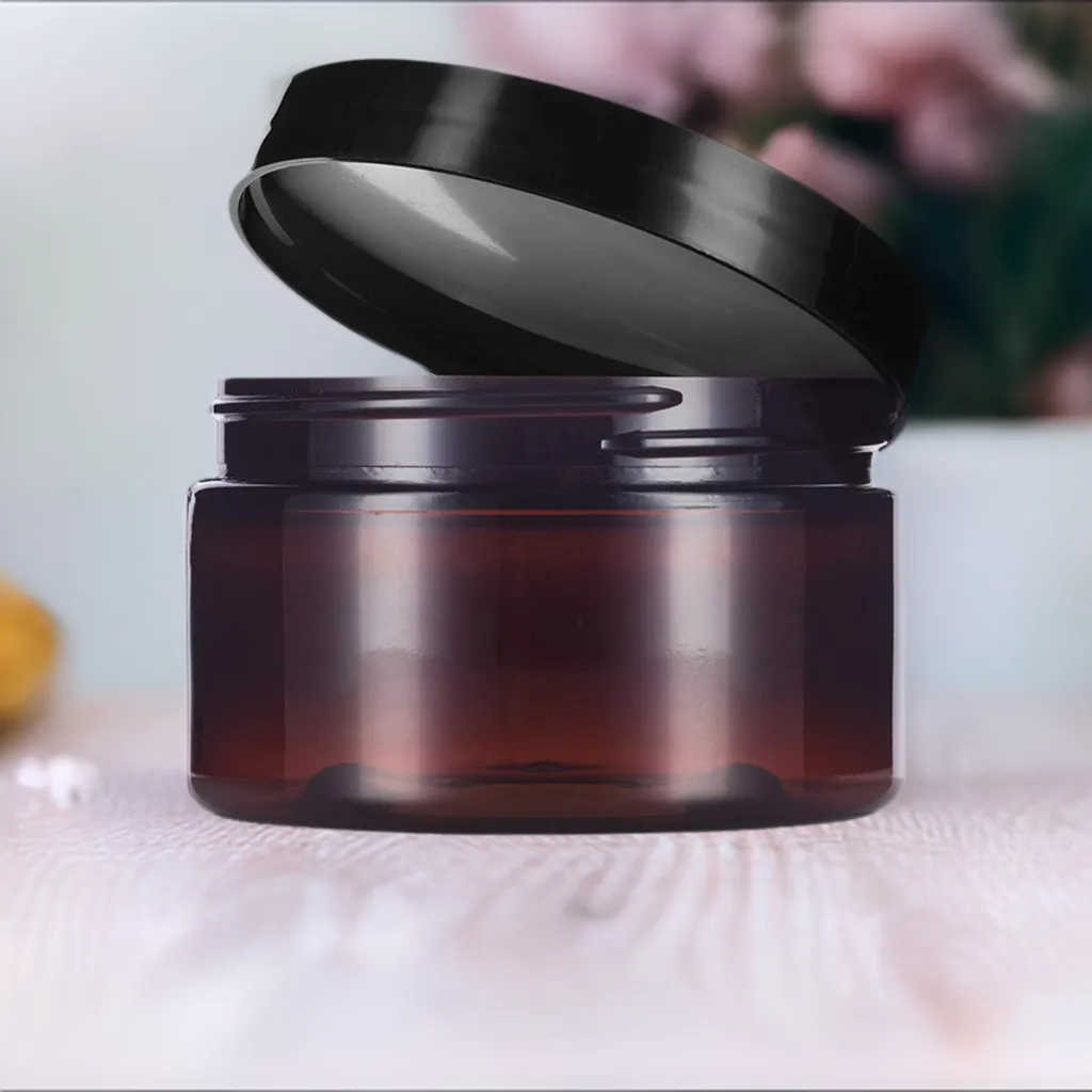 2 oz Amber Plastic Low Profile Jar in with Black Foam Lined Lid (12 Pack)