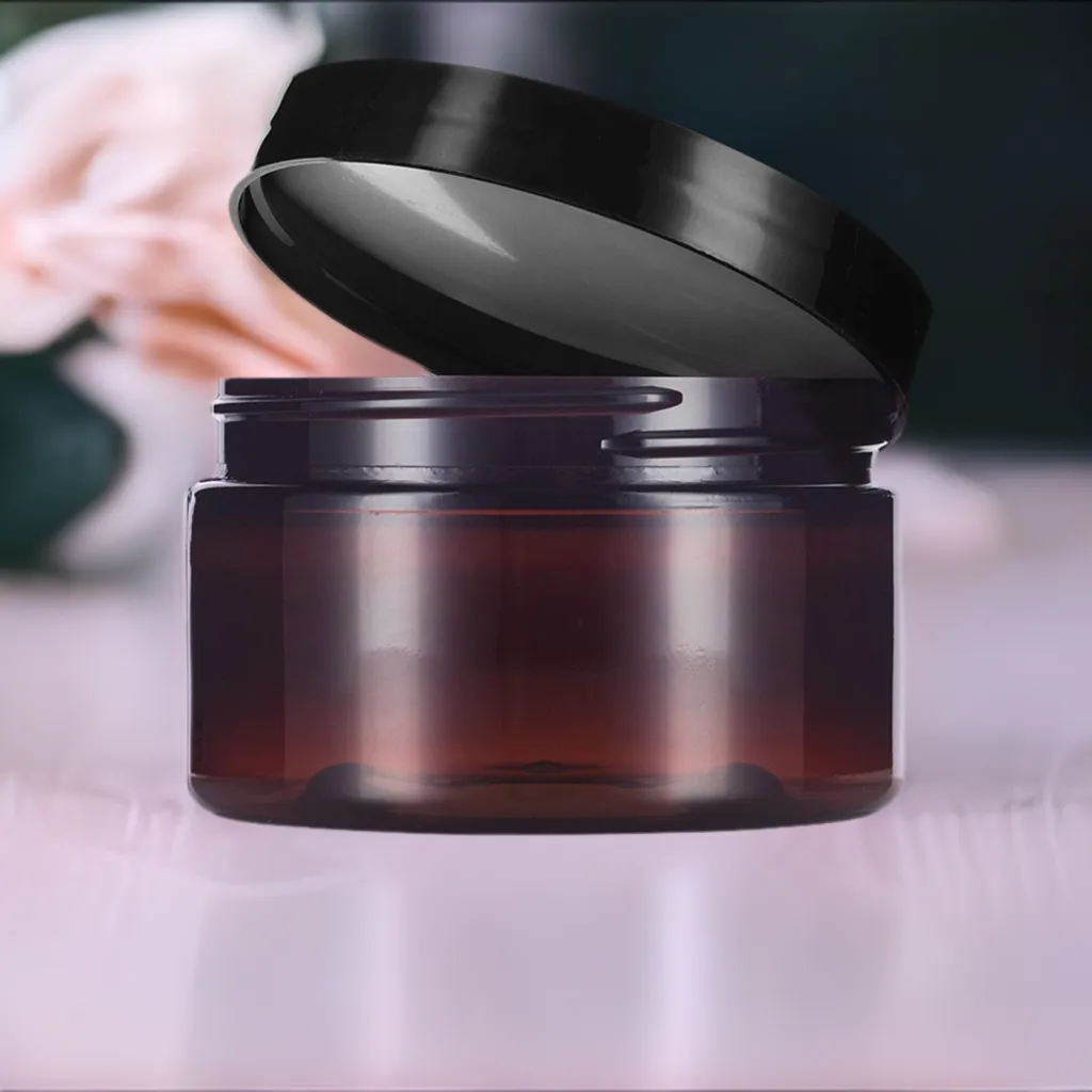 2 oz Amber Plastic Low Profile Jar in with Black Foam Lined Lid (12 Pack)