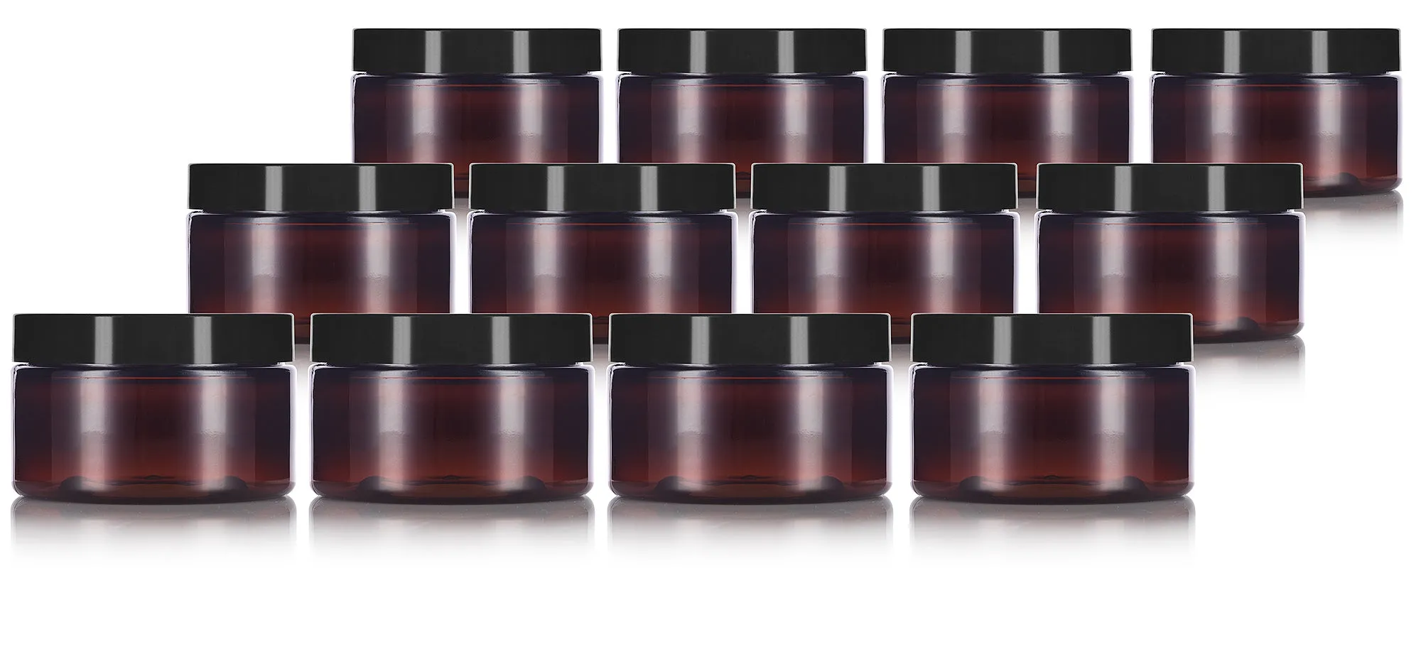 2 oz Amber Plastic Low Profile Jar in with Black Foam Lined Lid (12 Pack)