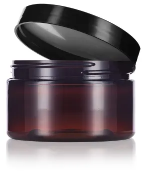 2 oz Amber Plastic Low Profile Jar in with Black Foam Lined Lid (12 Pack)
