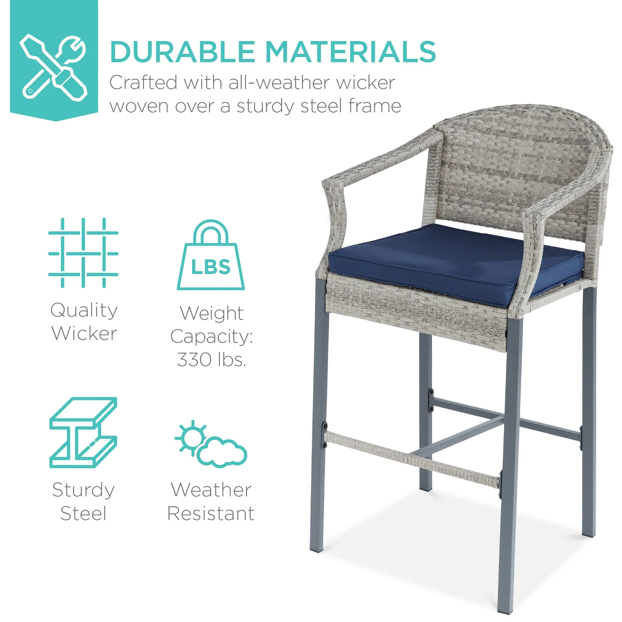 3-Piece Outdoor Bistro Wicker Table Bar Set w/ Bar Stools, Footrests