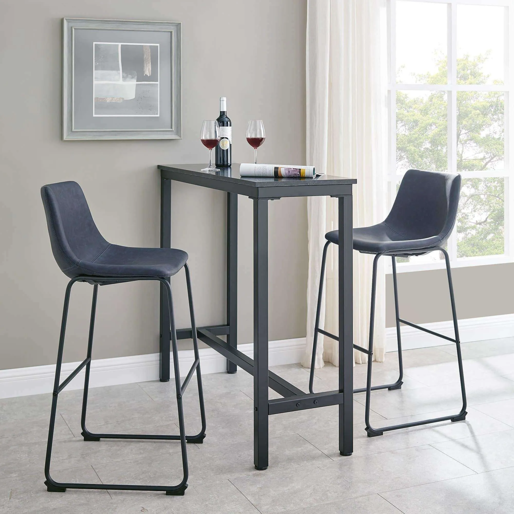 30" Industrial Faux Leather Barstools - Comfortable Seating Set for Urban Style Kitchens & Bars