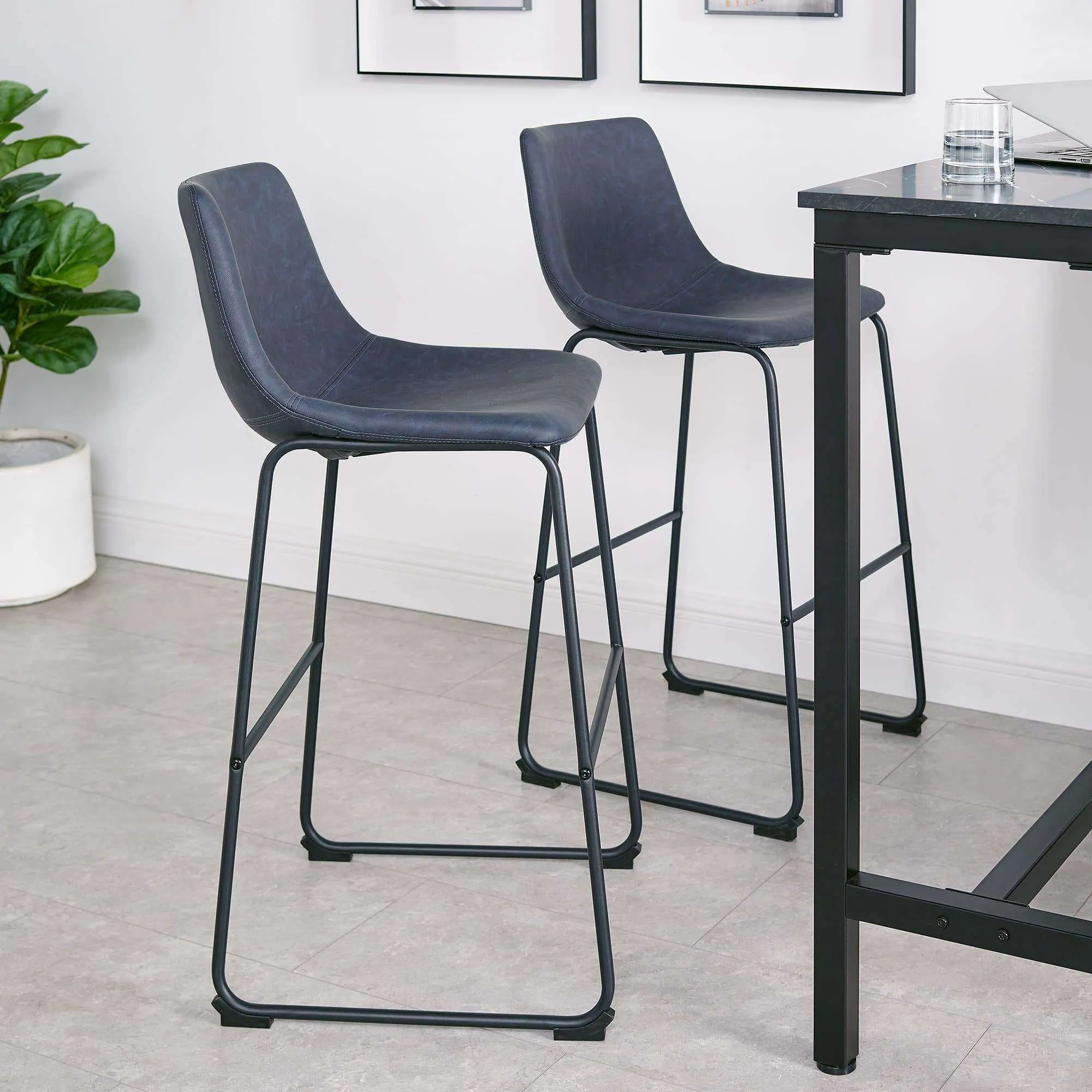 30" Industrial Faux Leather Barstools - Comfortable Seating Set for Urban Style Kitchens & Bars