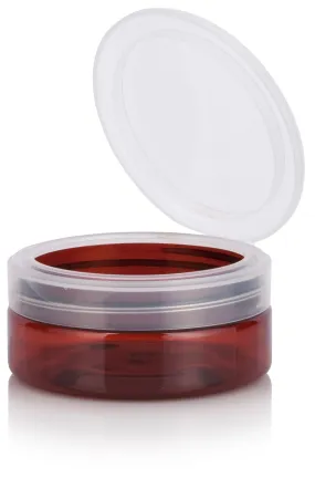 4 oz Amber Plastic Extra Low Profile Jar with Clear Flip Top Cap (12 Pack)