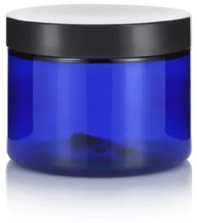 4 oz Cobalt Blue Plastic Low Profile Jar with Black Foam Lined Lid (12 Pack)