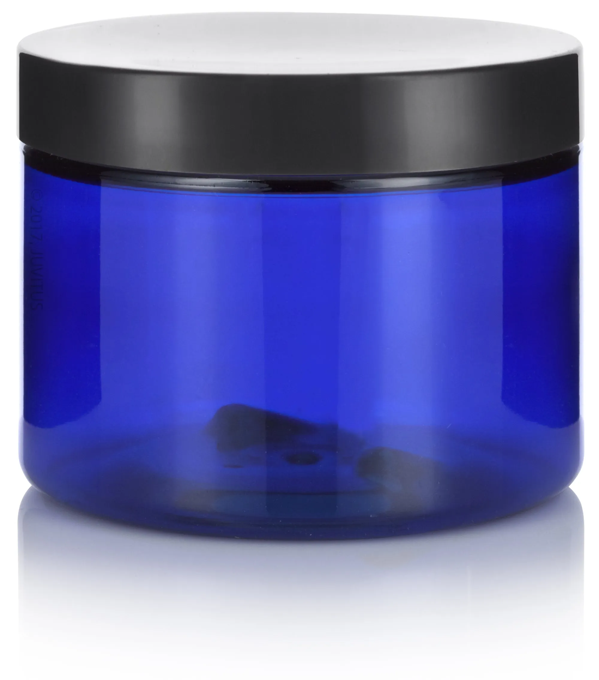 4 oz Cobalt Blue Plastic Low Profile Jar with Black Foam Lined Lid (12 Pack)
