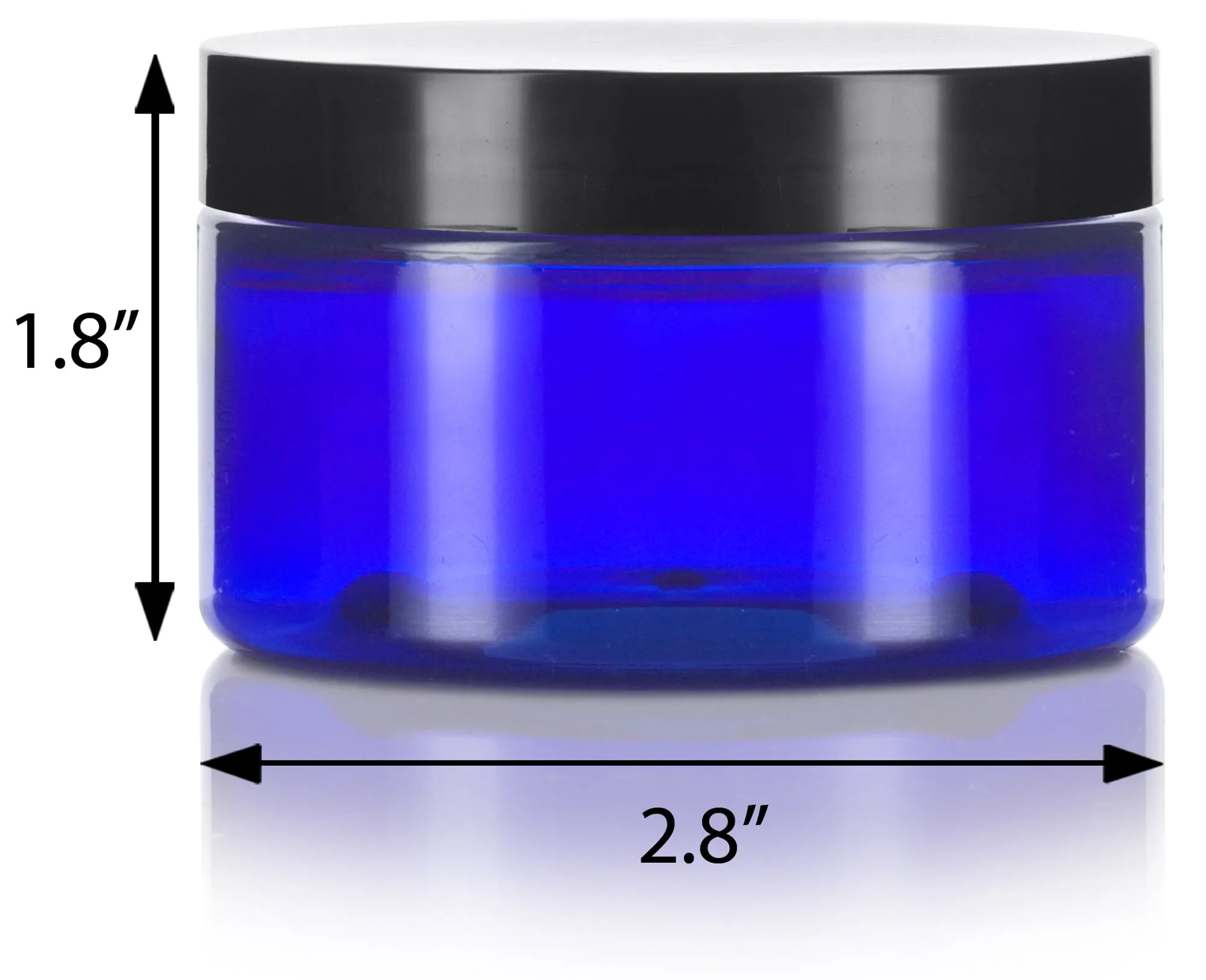 4 oz Cobalt Blue Plastic Low Profile Jar with Black Foam Lined Lid (12 Pack)