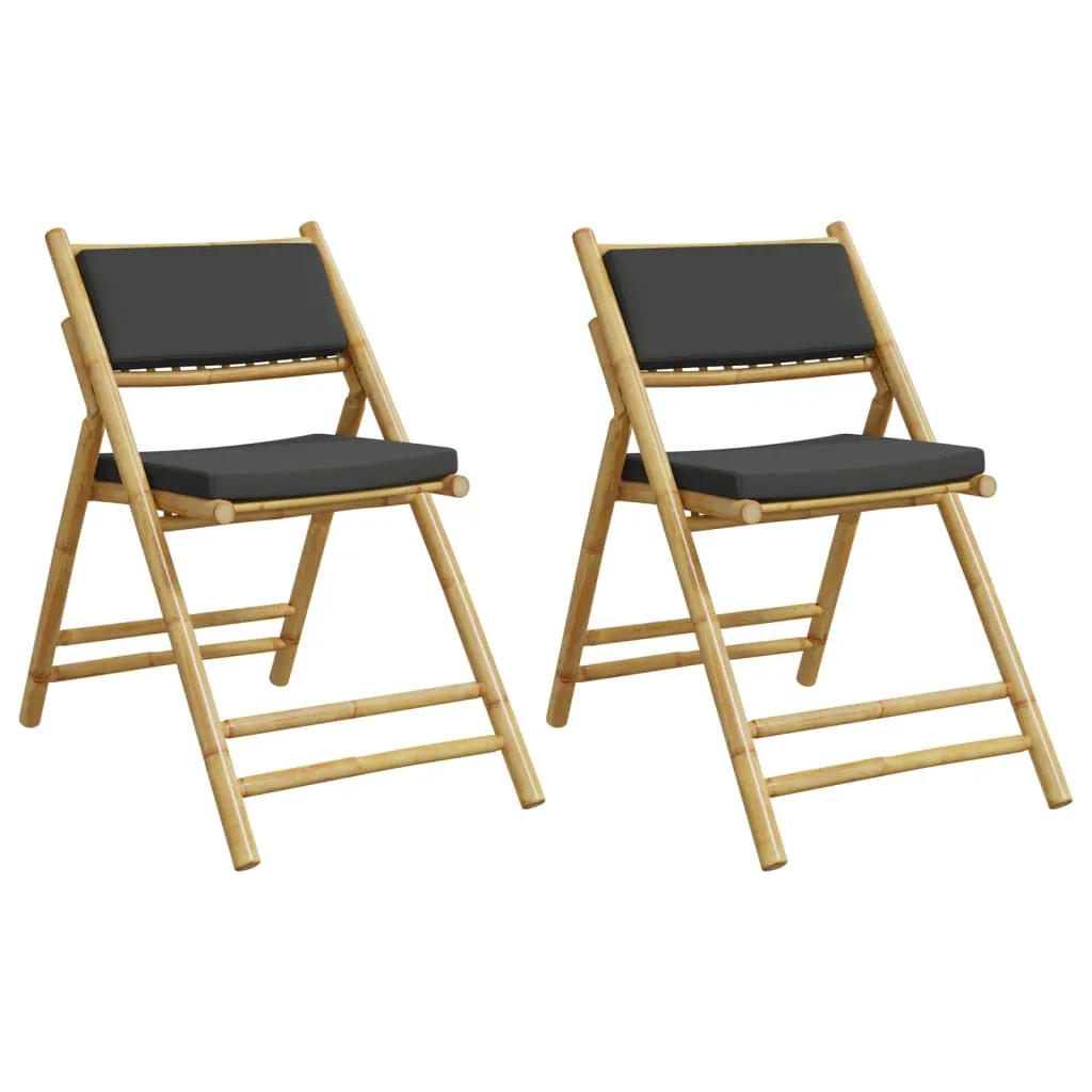 4 Piece Folding Bistro Chairs with Cream White Cushions Bamboo