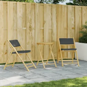 4 Piece Folding Bistro Chairs with Cream White Cushions Bamboo