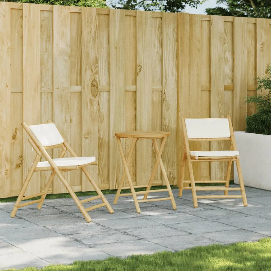 4 Piece Folding Bistro Chairs with Cream White Cushions Bamboo