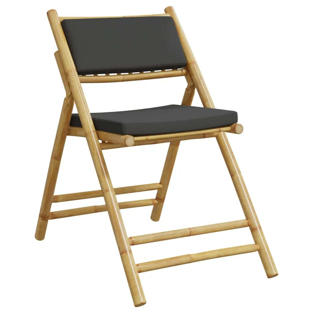 4 Piece Folding Bistro Chairs with Cream White Cushions Bamboo