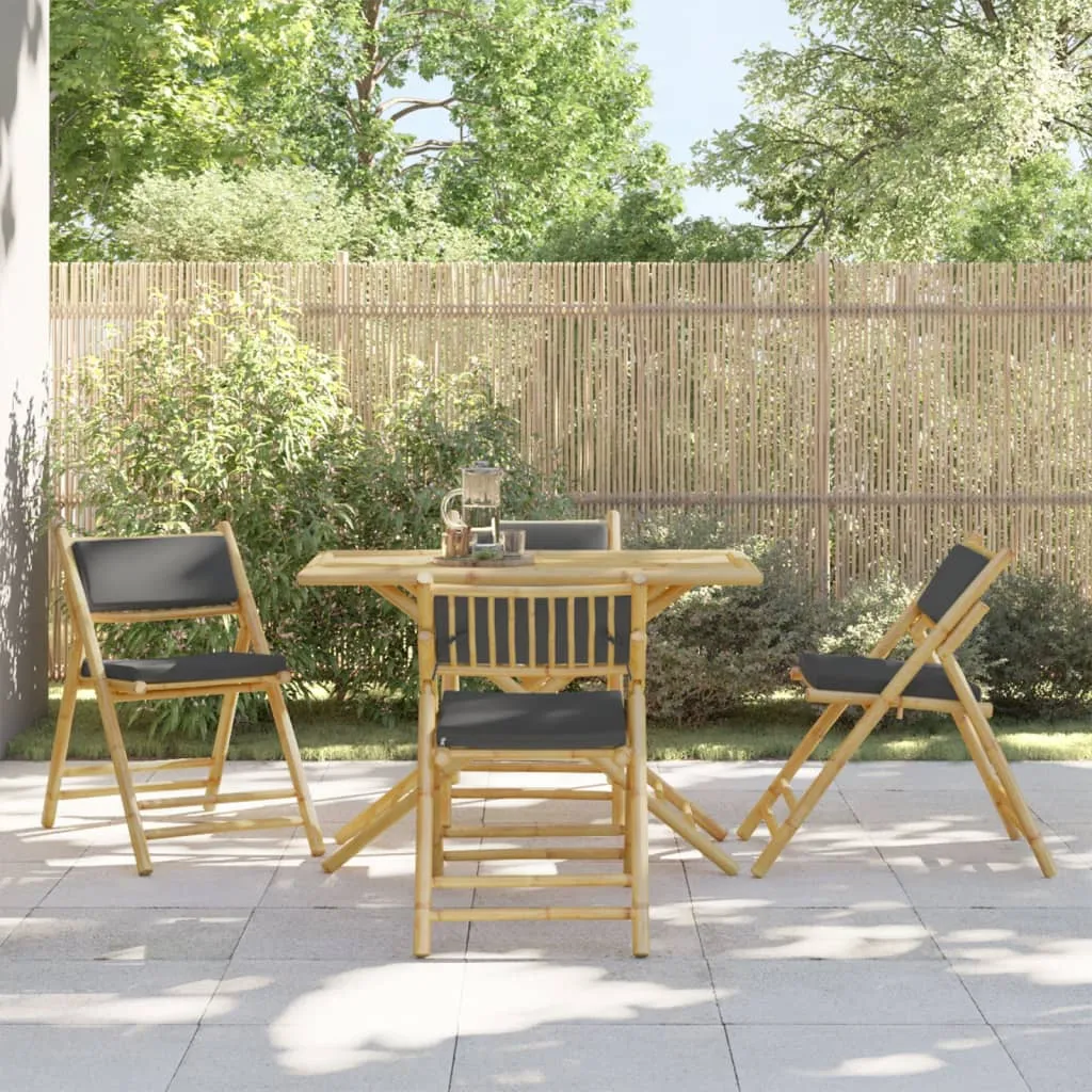 4 Piece Folding Bistro Chairs with Cream White Cushions Bamboo