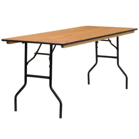 6-Foot Rectangular Wood Folding Banquet Table With Clear In Coated Finished Top By Flash Furniture