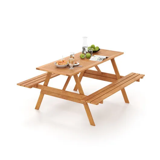 6 Person Picnic Table Set Patio Rectangle with 2 Built-in Benches and Umbrella Hole