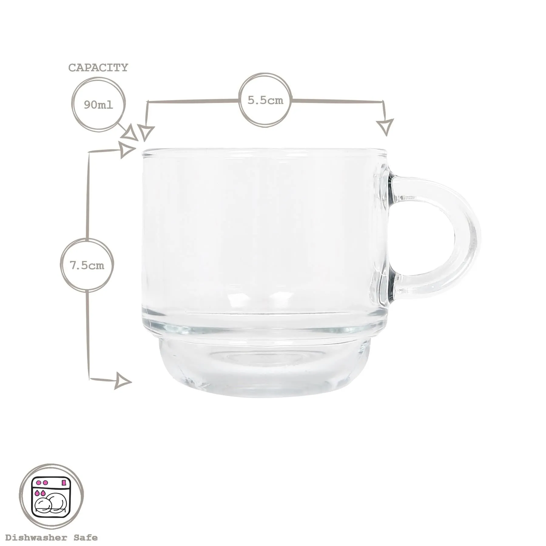 90ml Cozy Stacking Glass Espresso Cups - Pack of Six - By LAV