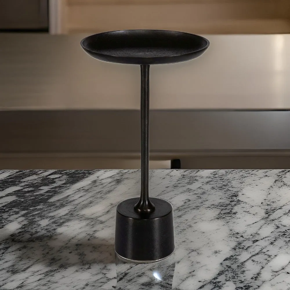 Accent Drink Table, 13 Inch Round Tray Top, Tapered Black Aluminum Base By Casagear Home