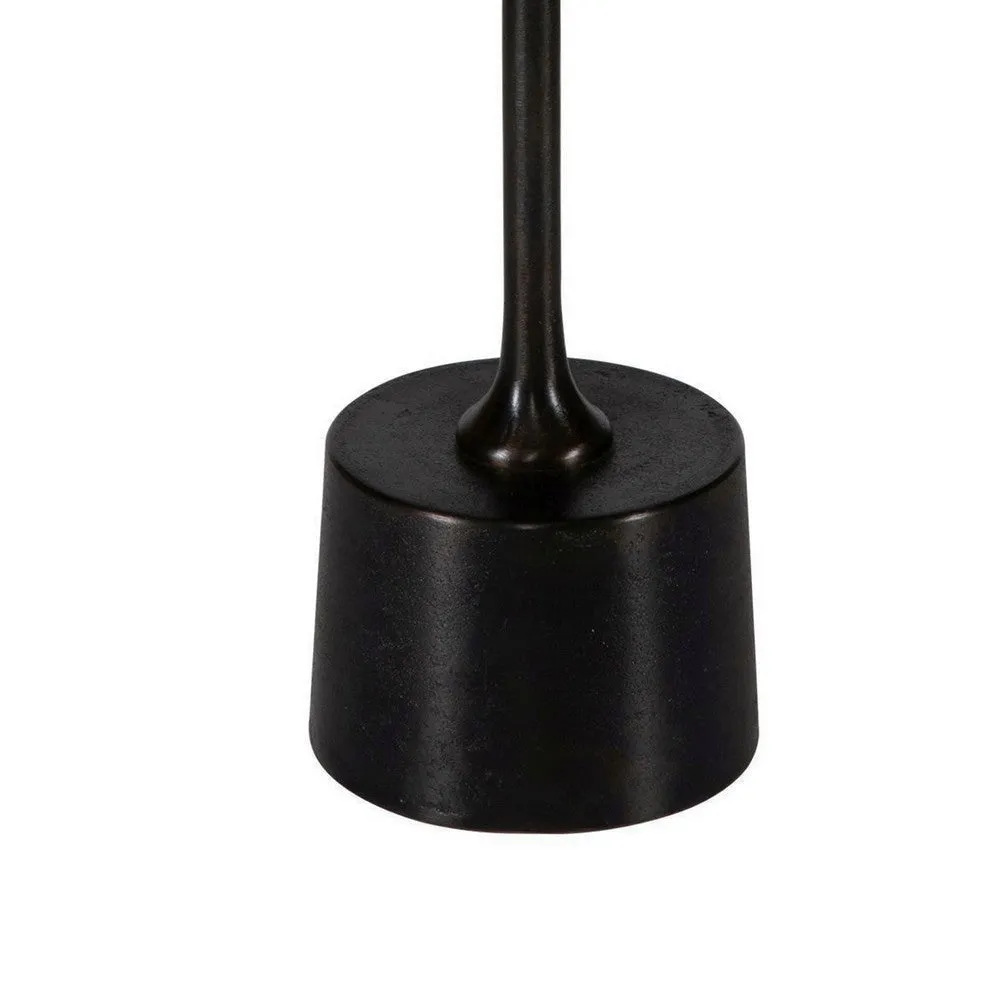 Accent Drink Table, 13 Inch Round Tray Top, Tapered Black Aluminum Base By Casagear Home