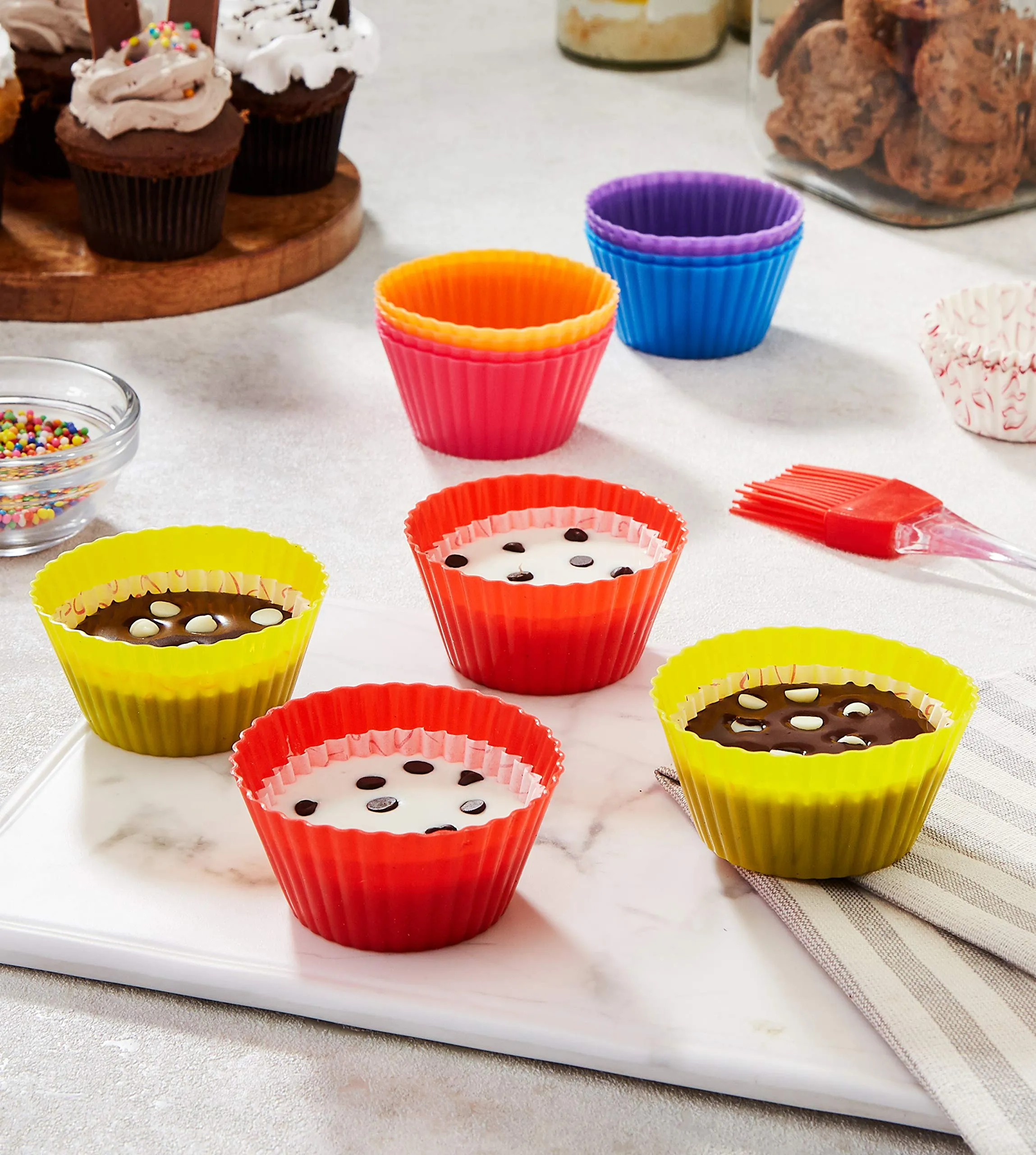 Amazon Brand - Solimo Silicone Baking Cup, Set of 12, Multicolour