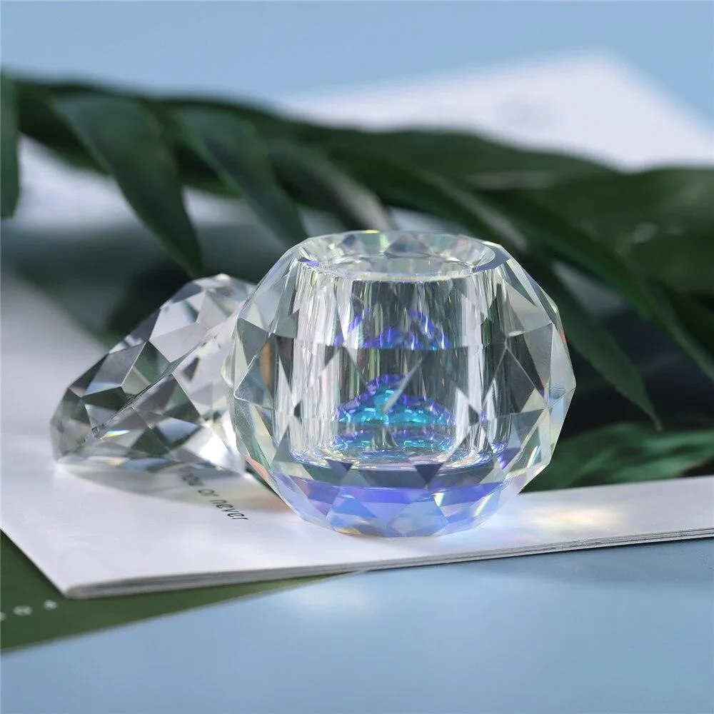Aurora Crystal Glass Jar 10ml - Round with Diamond Lid
