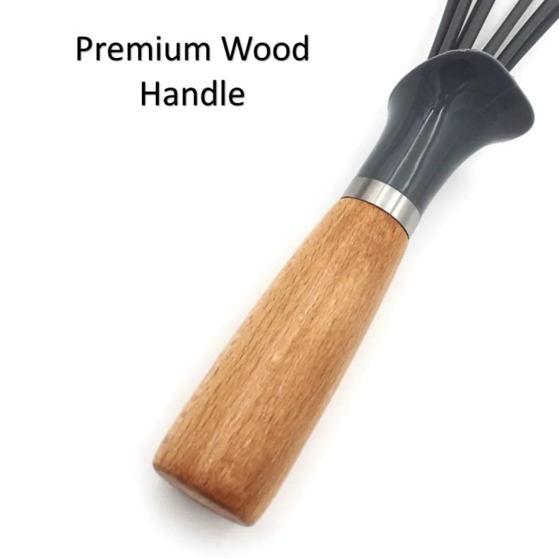 Auroware Kitchen Handle Wood Utensils Set 5 Piece for Baking, Cooking, and Mixing, Dishwasher Safe, Heat Resistant, Soup ladle, Slotted turner, Egg whisk, Solid spoon, and skimmer