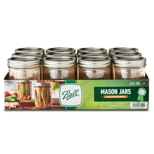 Ball: Wide Mouth Pint Glass Mason Jar with Lids and Bands