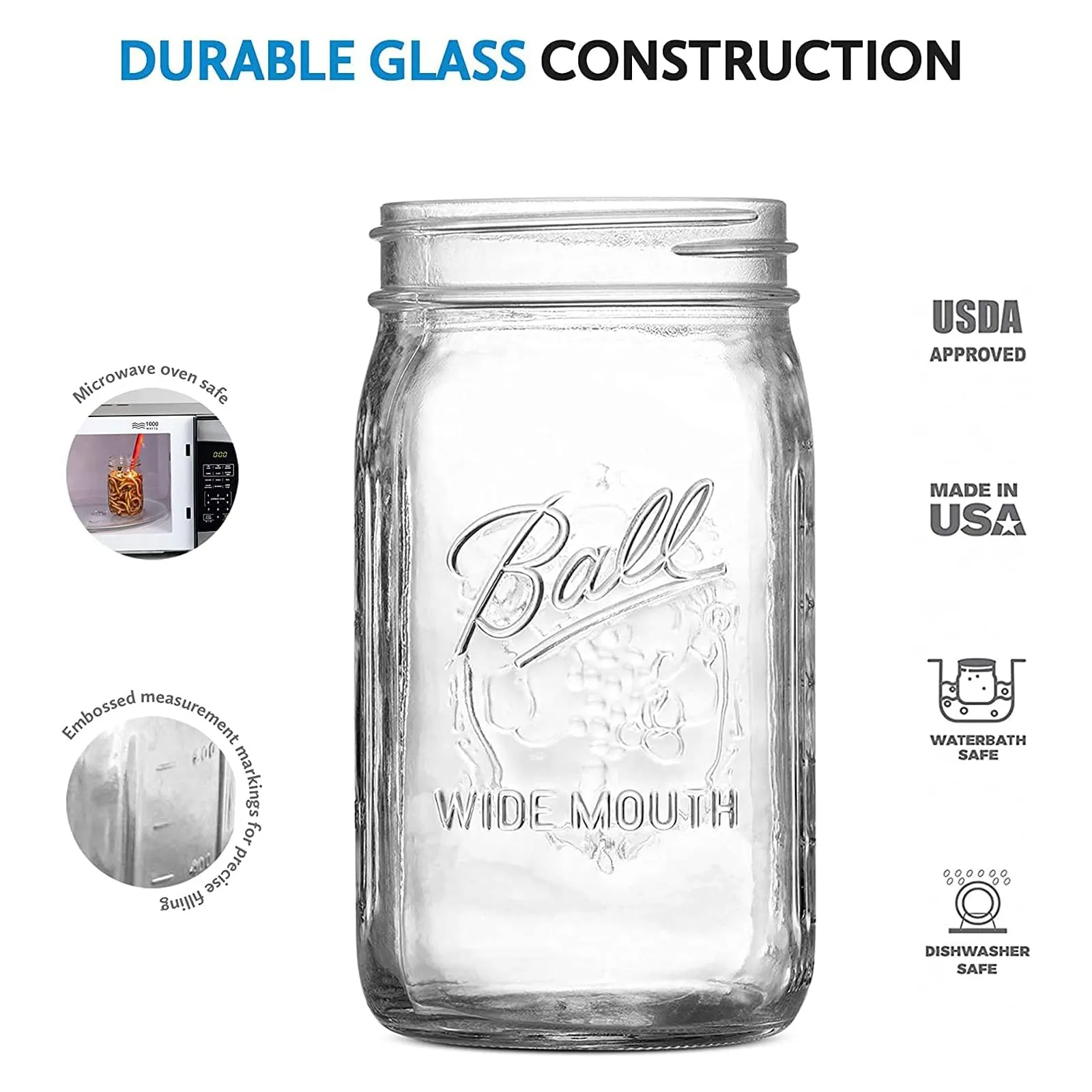 Ball: Wide Mouth Pint Glass Mason Jar with Lids and Bands
