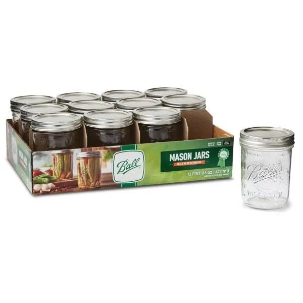 Ball: Wide Mouth Pint Glass Mason Jar with Lids and Bands