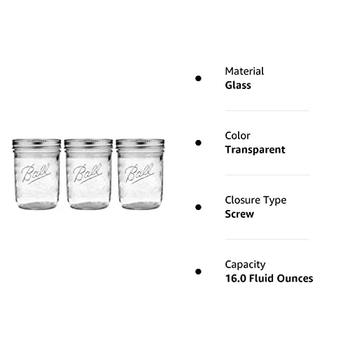Ball: Wide Mouth Pint Glass Mason Jar with Lids and Bands