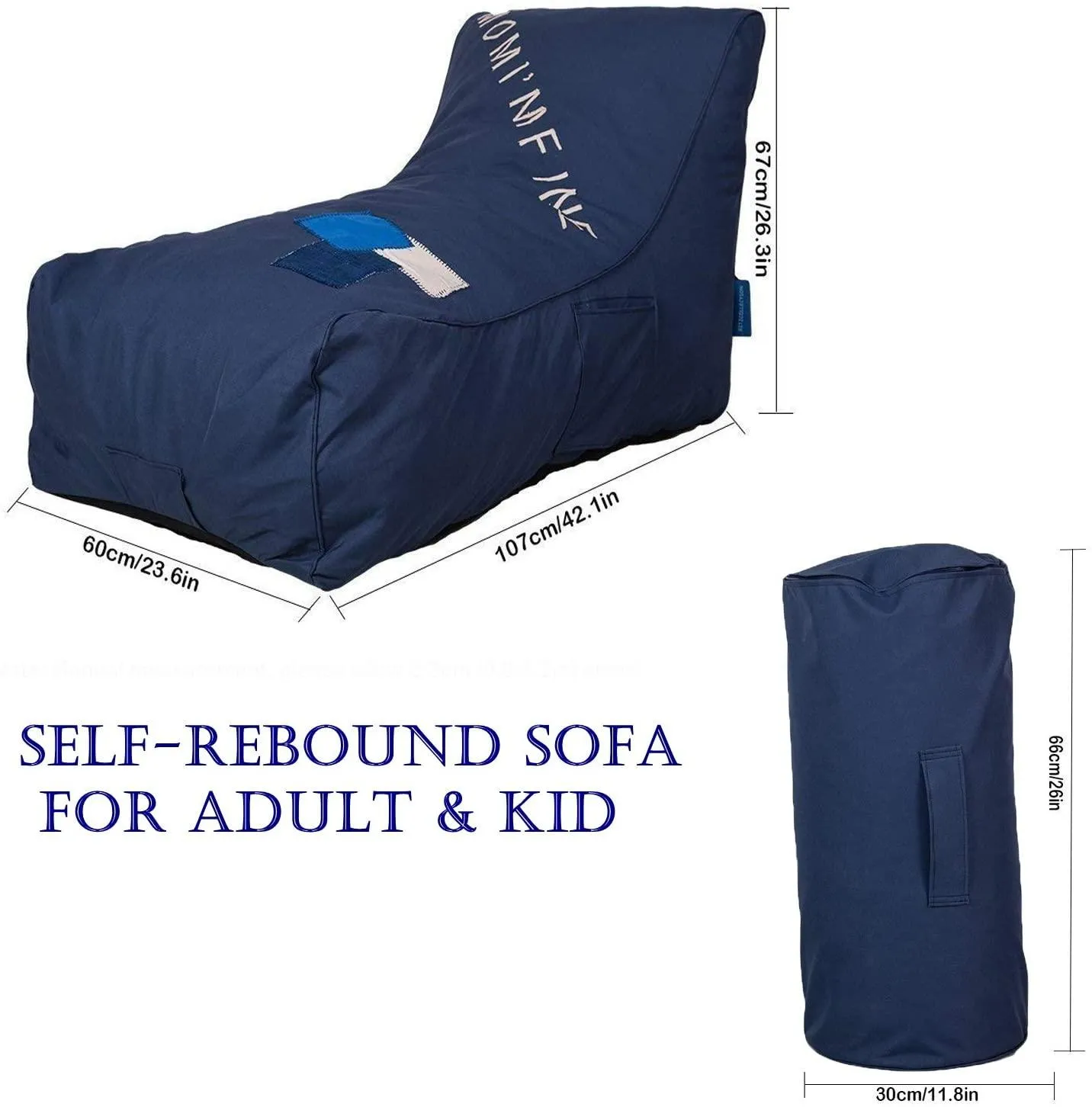Bean Bag Chair - Floor Chair Couch Lazy Lounger Memory Foam Sofa with Dirt-Proof Oxford Fabric&Side Pocket for Kids Age 2 and Up,MOM I'm FINE,Sea Blue