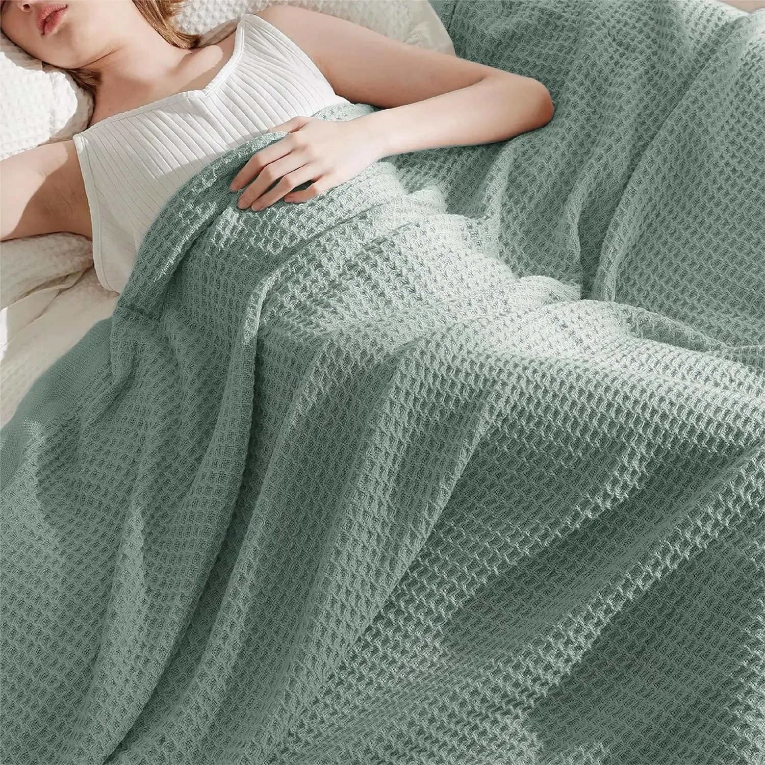Bedsure 100% Cotton Waffle Weave Lightweight Blanket