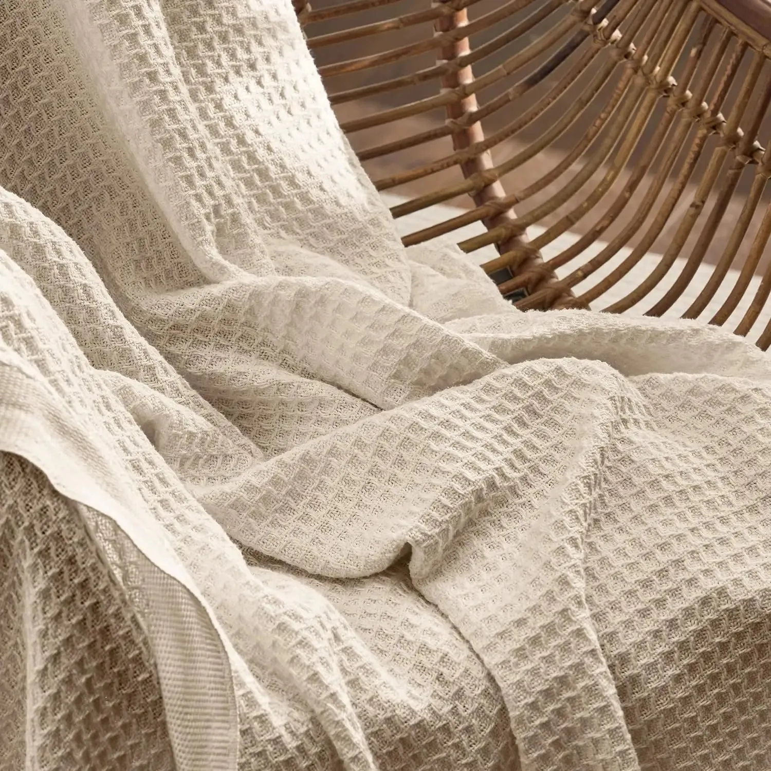Bedsure 100% Cotton Waffle Weave Lightweight Blanket