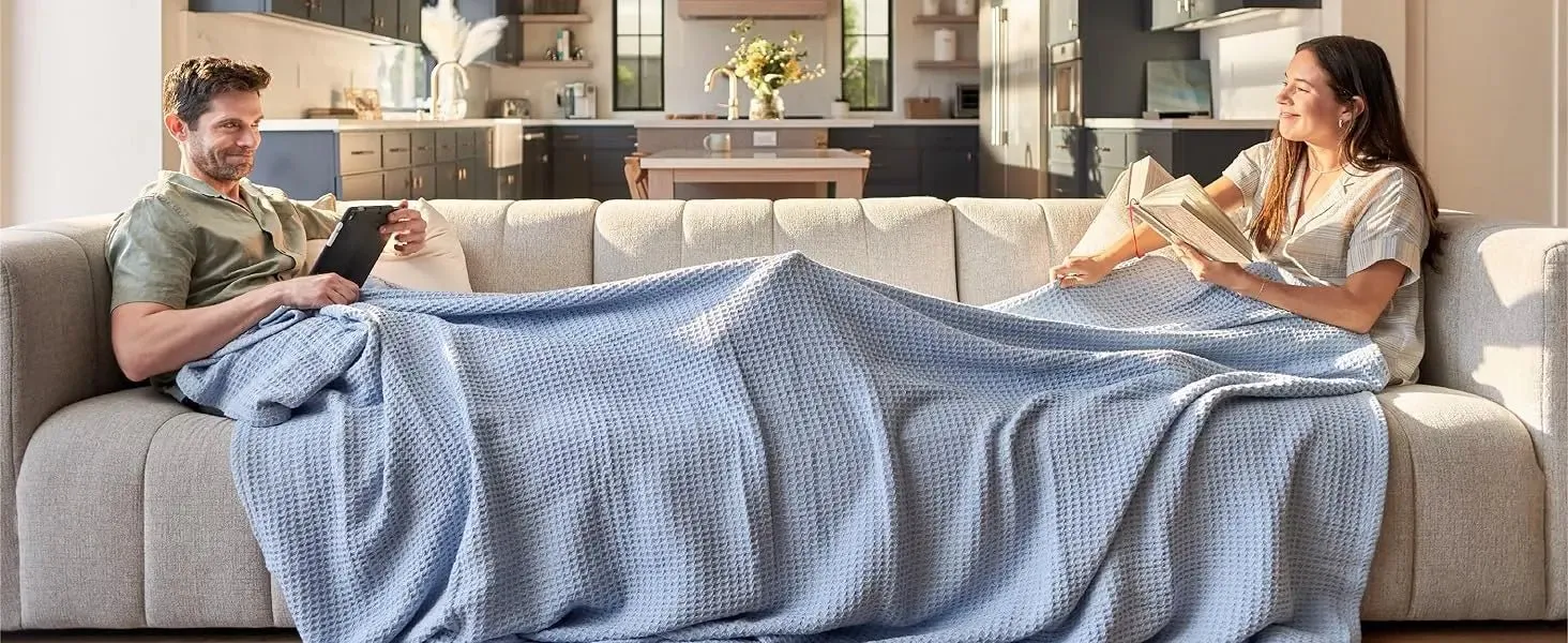 Bedsure 100% Cotton Waffle Weave Lightweight Blanket