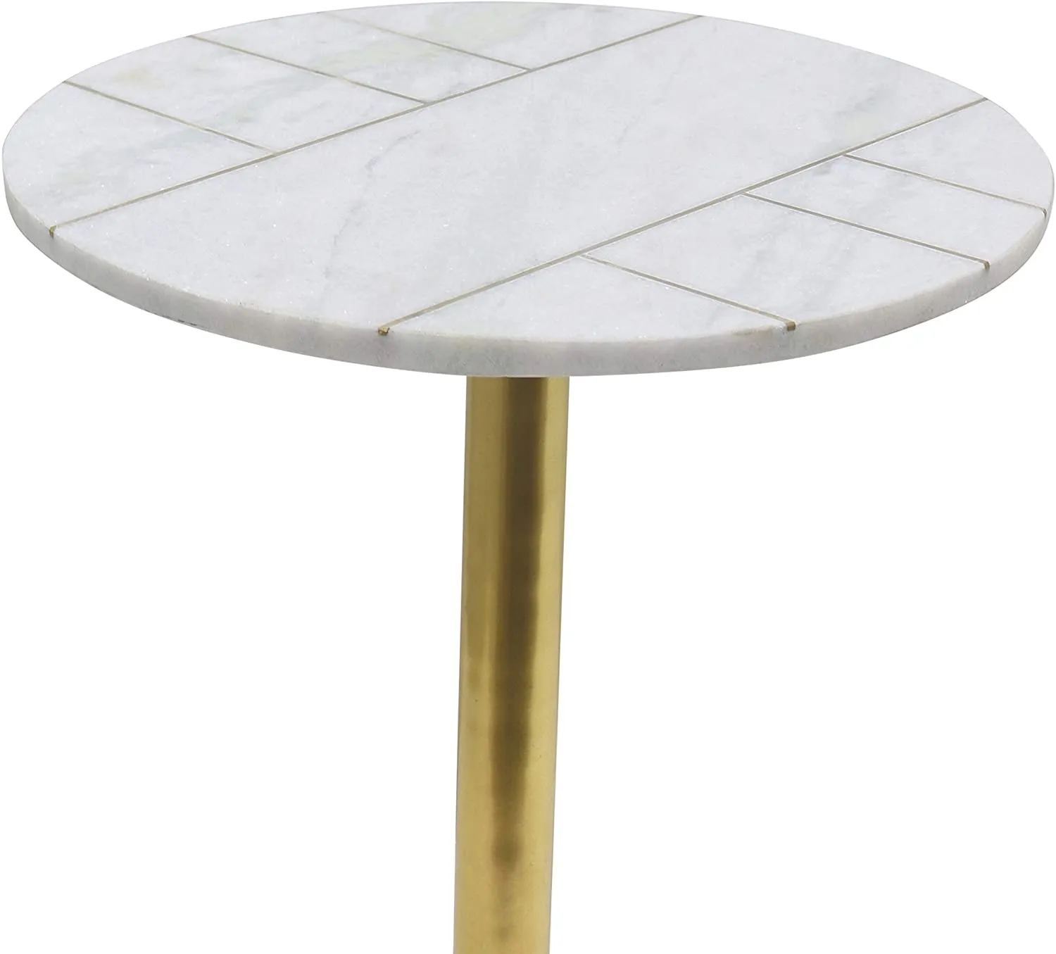 Benzara 25 Inches Round Marble Top Metal Base Side Table, White and Gold