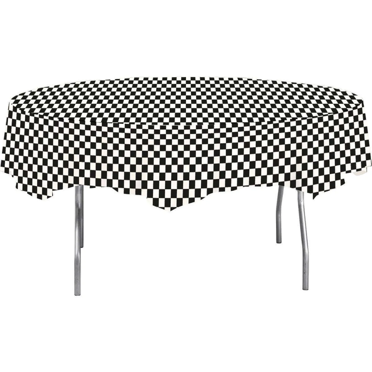 Black Check  82" Octagon Round Table Cover