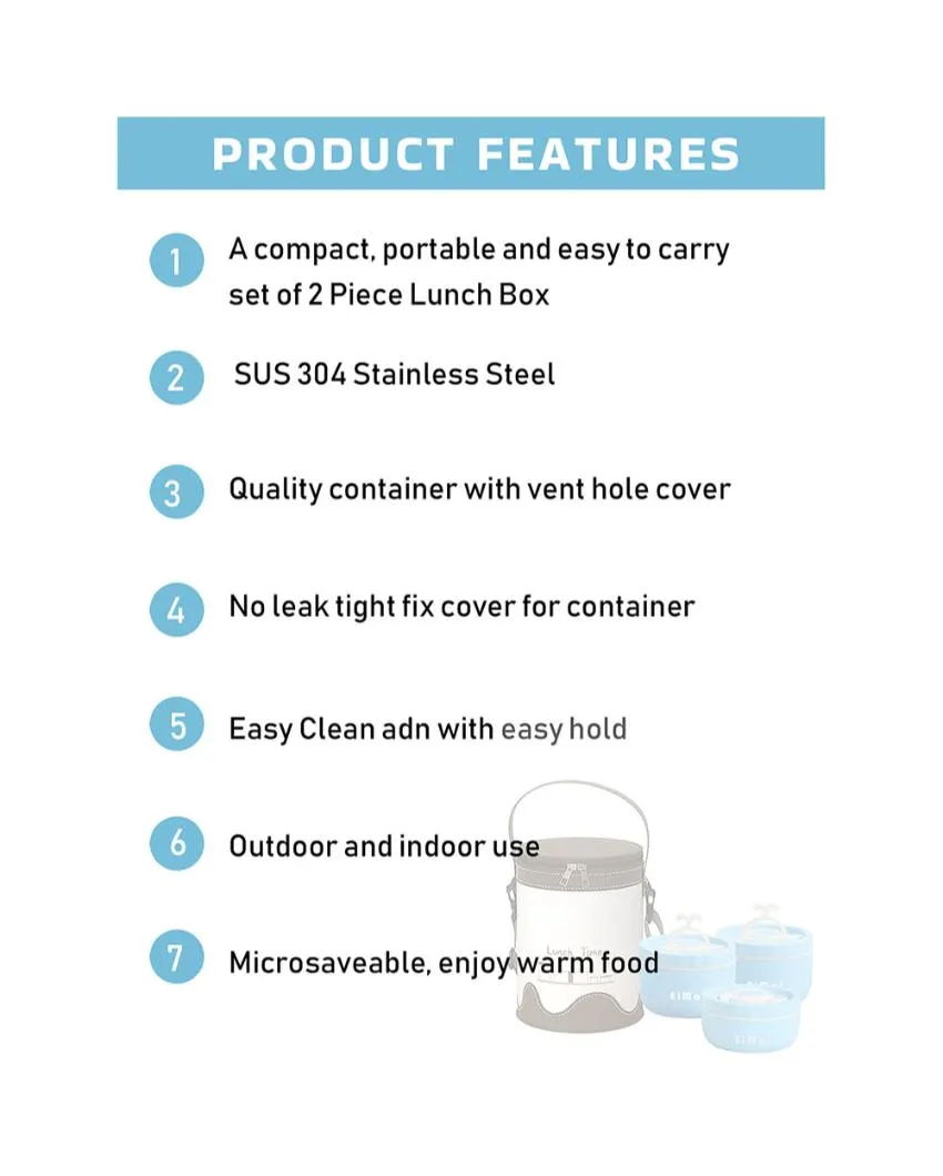 Blue & Brown Stainless Steel Lunch Box with Insulated Cover | Set of 3 Pcs