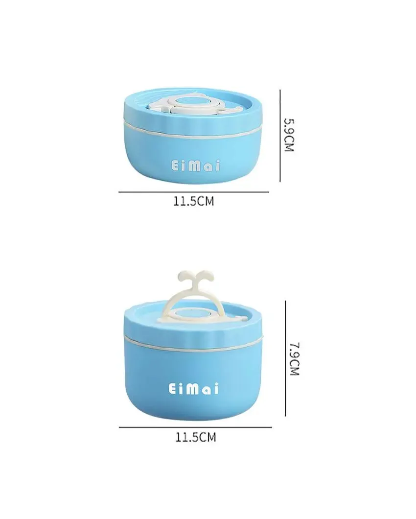 Blue & Brown Stainless Steel Lunch Box with Insulated Cover | Set of 3 Pcs