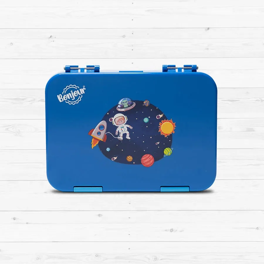 Bonjour Snax Box Bento Mini Lunch Box 6/4 Compartments (Blue Spaceman)