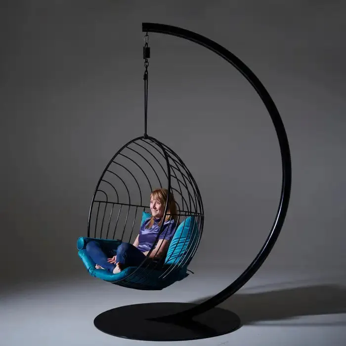 Bubble Chair Chair with Sapphire Velvet Cushions