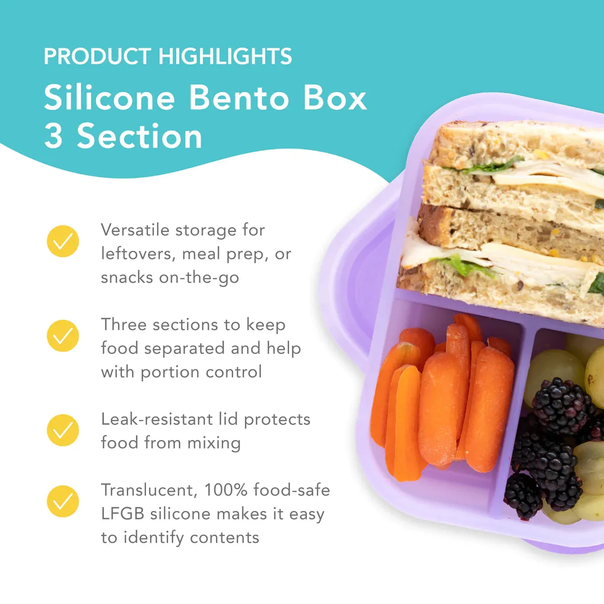 Bumkins Silicone Bento Lunch Box - Jelly Purple