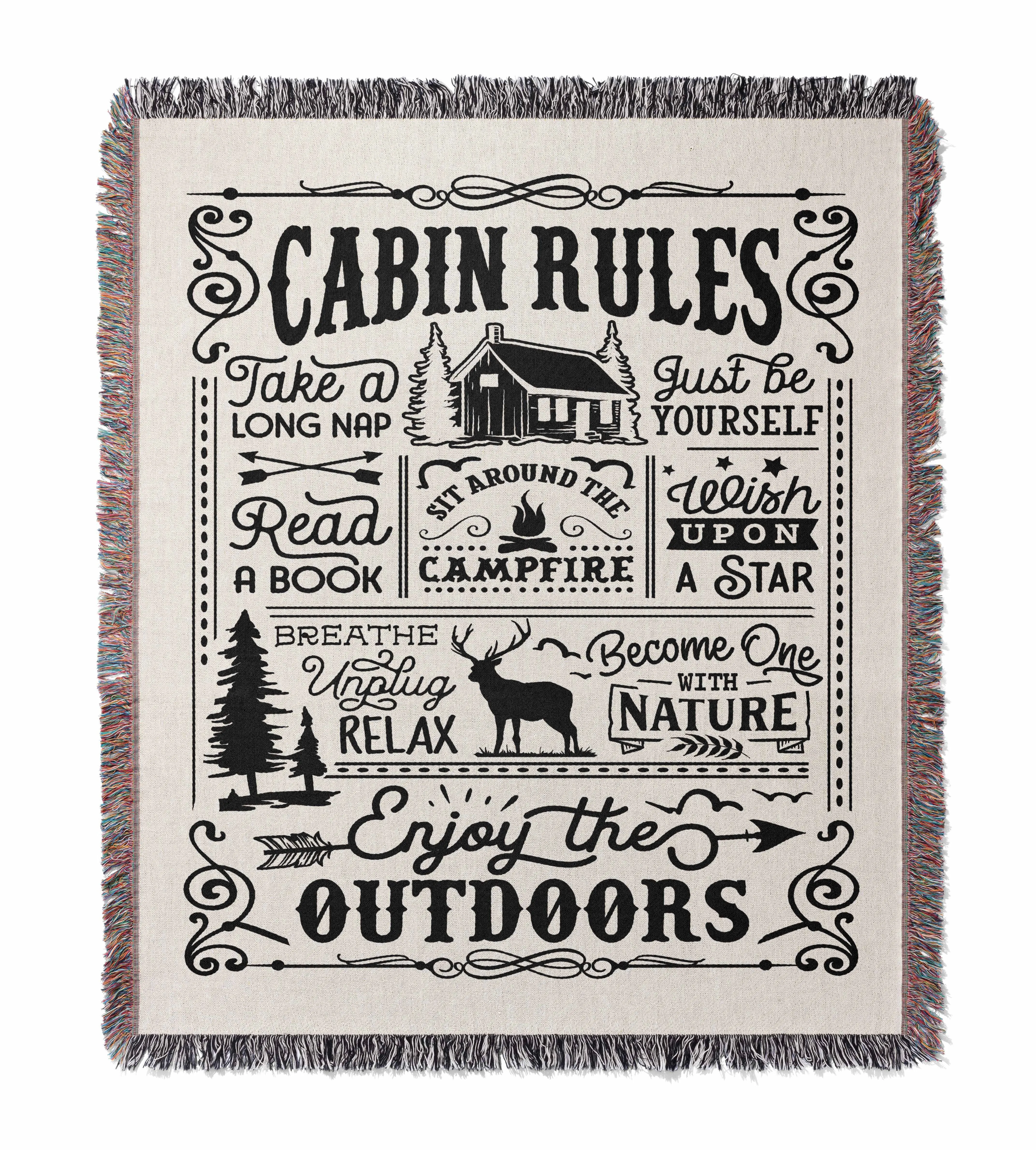 Cabin Rules Camping Hiking 50" x 60" Gift Woven Jacquard Blanket