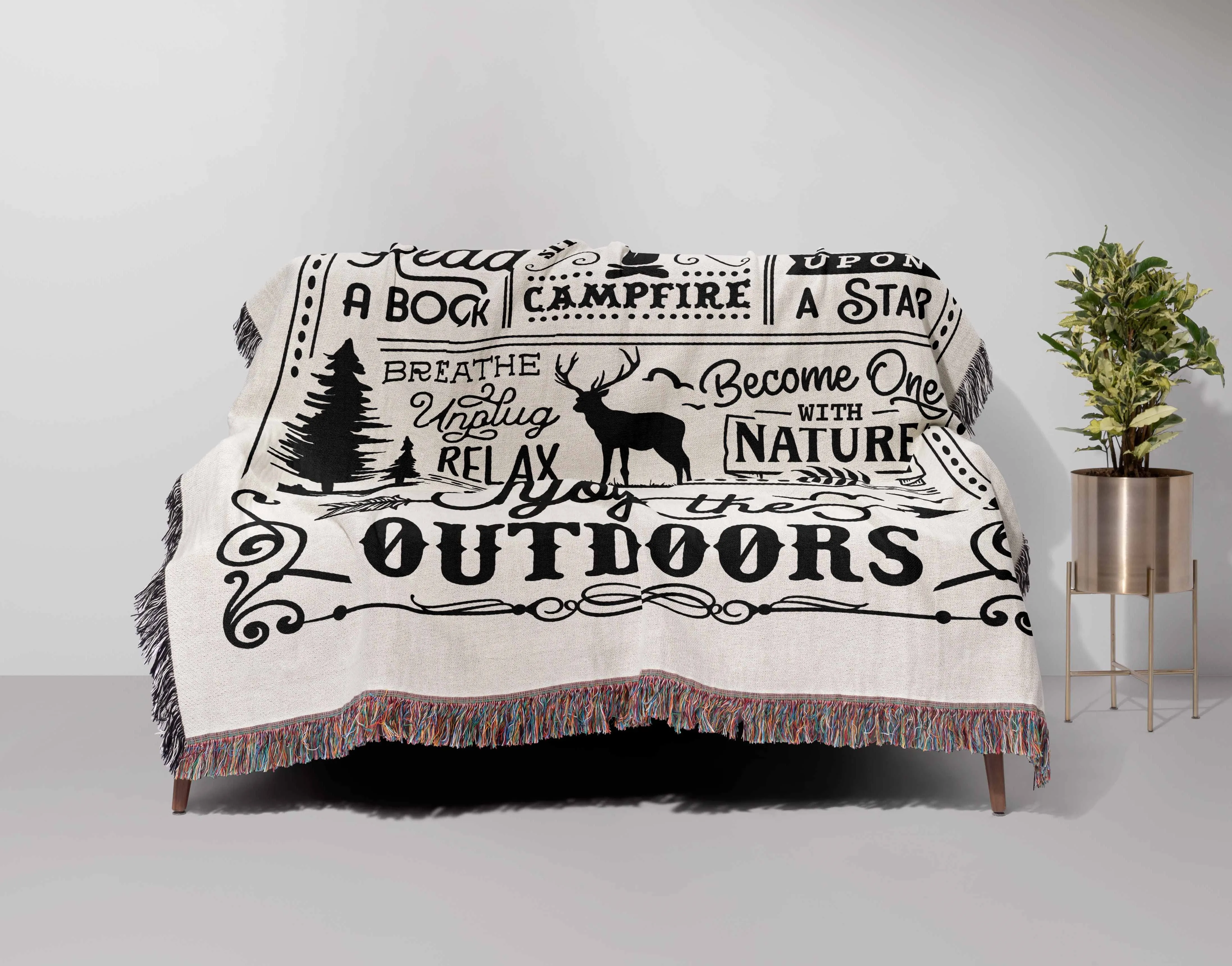 Cabin Rules Camping Hiking 50" x 60" Gift Woven Jacquard Blanket