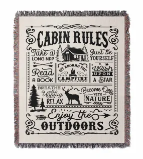 Cabin Rules Camping Hiking 50" x 60" Gift Woven Jacquard Blanket